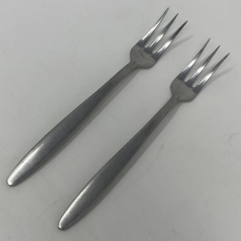 Vtg 1960's Mid-Century Modern MCM Stainless Steel Three-Pronged Appetizer Forks
